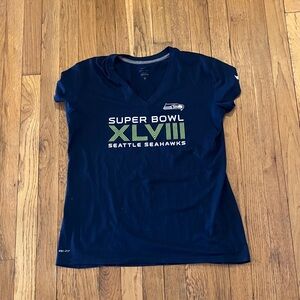 Nike dri fit navy blue Seattle Seahawks Super Bowl xlviii v neck tee size large